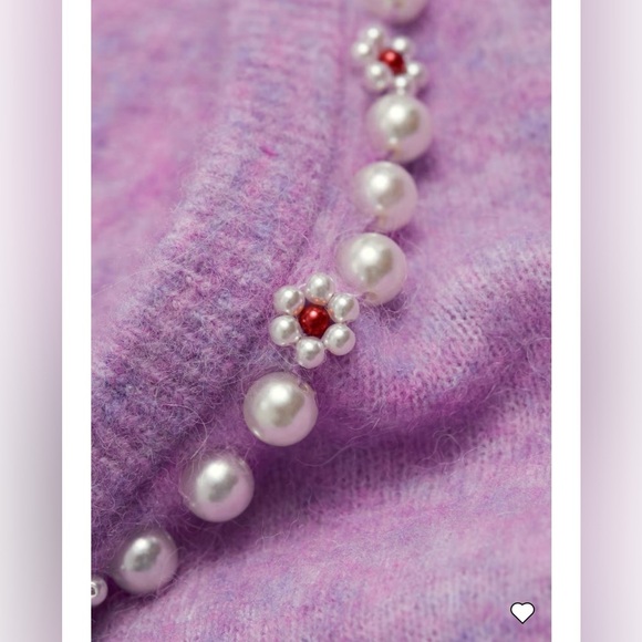 NWT Paris Atelier & Other Stories Pullover Pearl-Beaded Knit Sweater in Lilac M - Picture 6 of 16